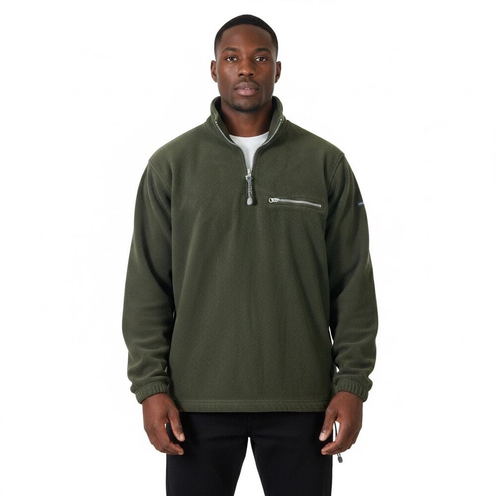 Izod 1/4 Zip Fleece Pullover Jacket Mens XL Olive Green Gorpcore Cabincore Cozy